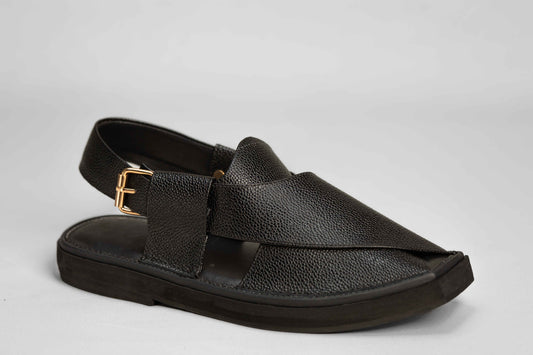 Black Dotted Kaptaan Chappal