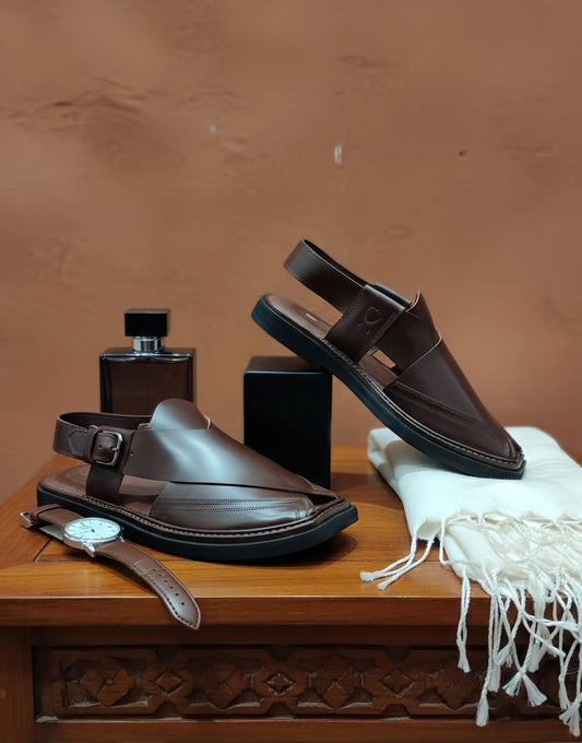 Alpha Step Peshawari Chappal Choclate Brown