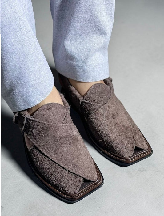 Tribal Brown Suede Round Shape Peshawari Chappal