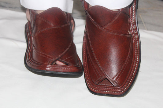 Three Gear Peshawari Chappal Burgundy