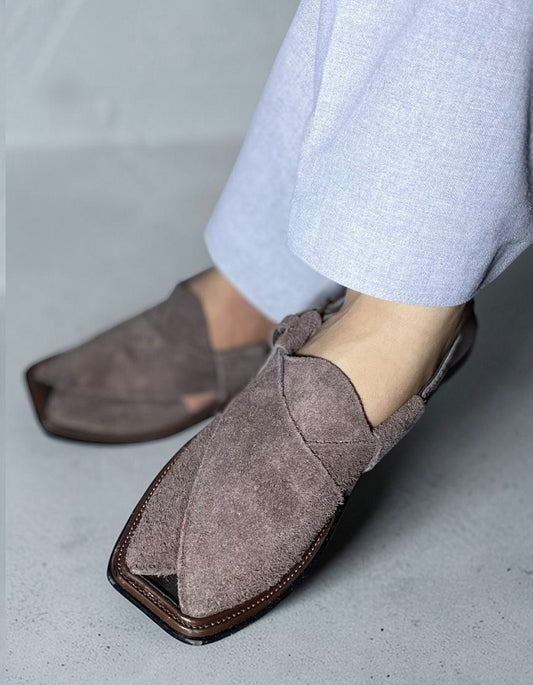 Tribal Brown Suede Round Shape Peshawari Chappal